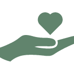 Hand holding a heart symbol representing care and love.